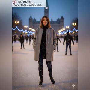 💥CRAZY DROP💥COS JACKET 100% Boiled Wool FULL ZIP Minimalist Heather Grey S/M